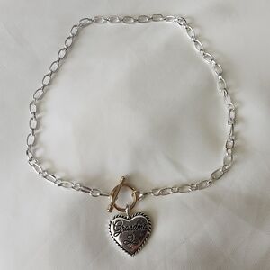 Silver-tone Grandma Heart Toggle Necklace Grandmother 18in